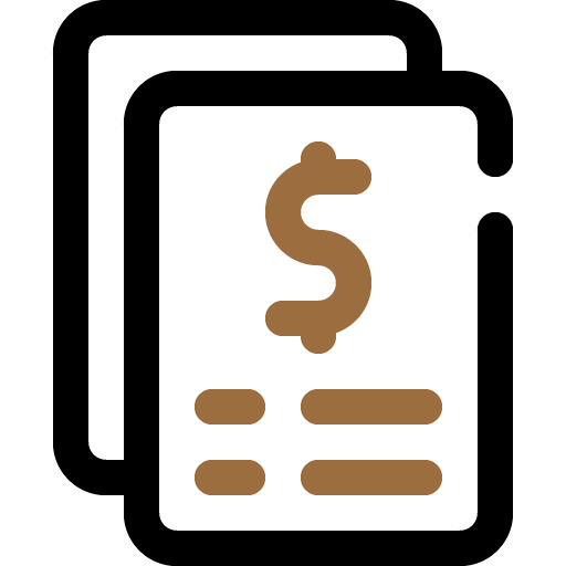 Two sheets of paper with dollar sign on one icon for Investing and portfolio management service.