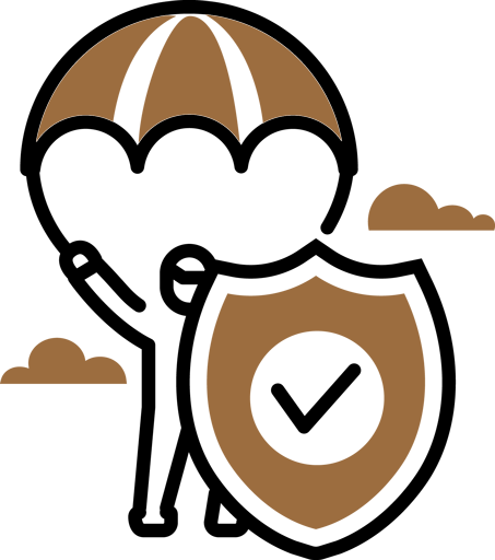 Person holding Umbrella with a shield icon for Life Insurance With Living Benefits service.